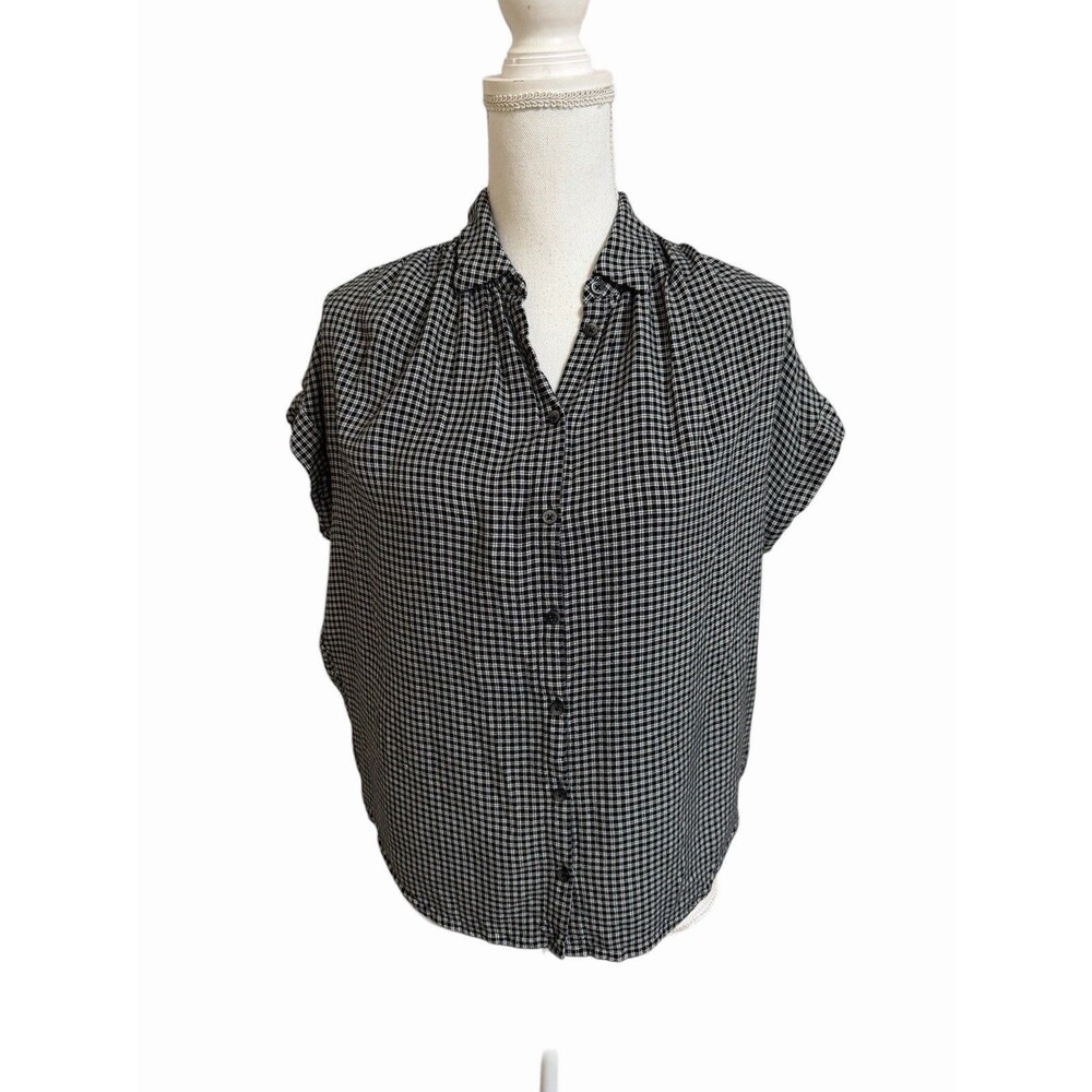 Madewell Women's S Central Shirt Black White Haden Plaid Viscose Button Down